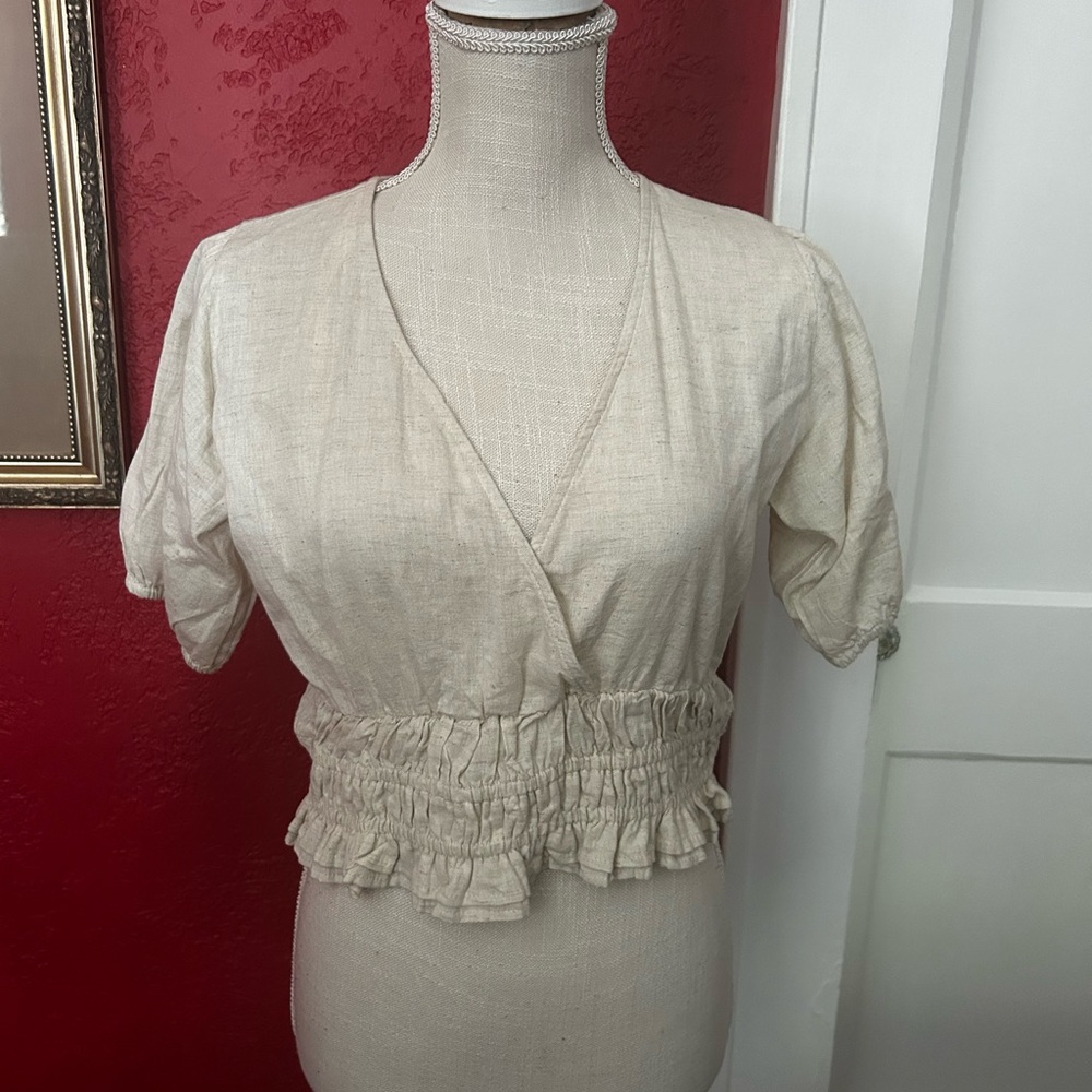 Womens Cream colored faux Wrap Top size small